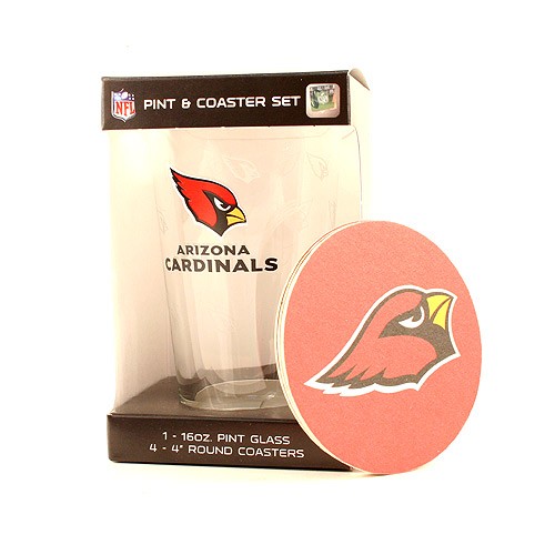Arizona Cardinals Glasses - 16OZ Glass Pint With 4 Coaster Set - (Pattern May Be Different Than Pictured) - $5.00 Per Set