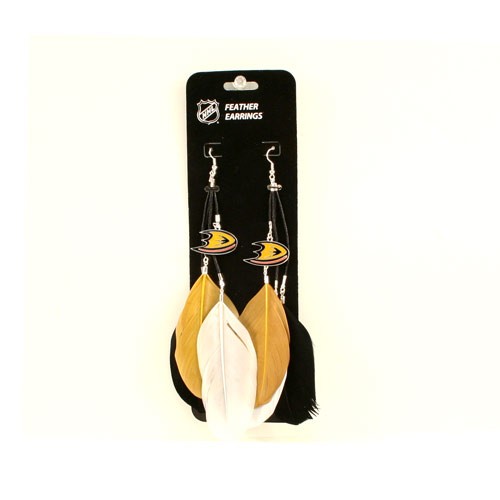 Closeout - Anaheim Ducks Merchandise - Feather Earrings - 12 Pair For $24.00