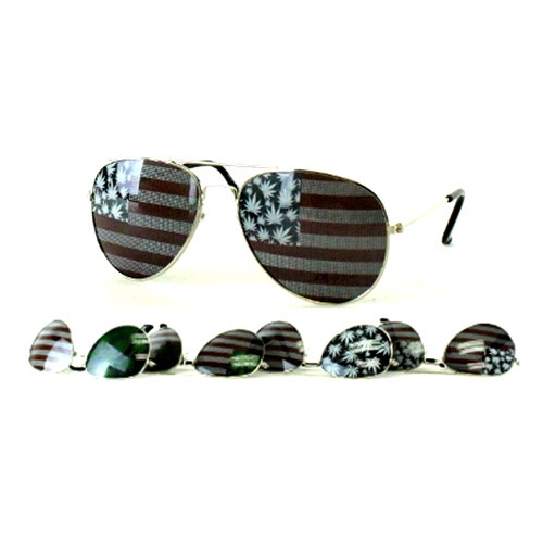 #MJ105 - Aviator Split Lens Flag/Leaf Sunglasses - 12 Pair For $24.00