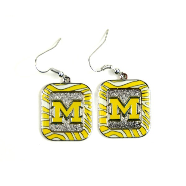 Michigan Wolverines Earrings - Zebra Style Dangle Earrings - 12 Pair For $30.00