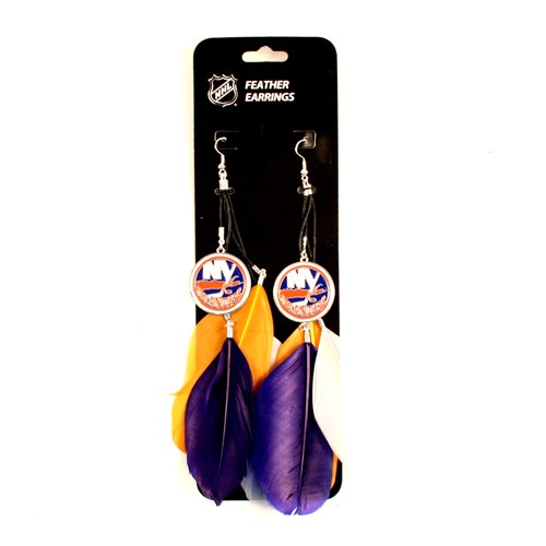 New York Islanders Earrings - Feather Dangle Earrings - $3.00 Per Pair