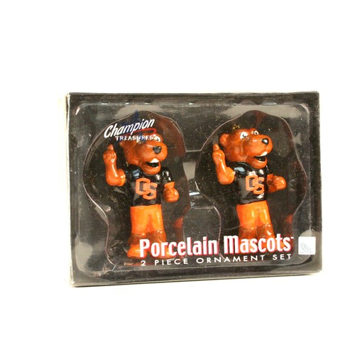 Oregon State Beavers Ornaments - 2PC Set Porcelain Mascot Series - 6 Sets For $18.00