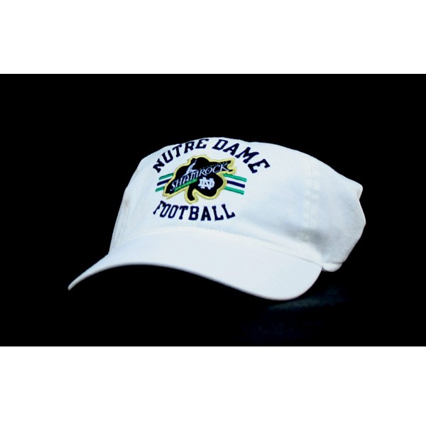 Notre Dame Caps - White Notre Football - Shamrock Striper Caps - 2 For $10.00