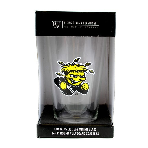 Wichita State Shockers - 16OZ Glass Pint With 4Pack Coaster Set - 2 Sets For $10.00