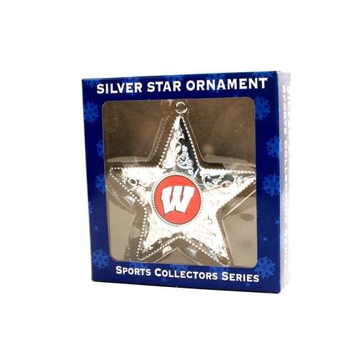 Wisconsin Badgers Ornaments - Silver Star Style - 12 For $30.00