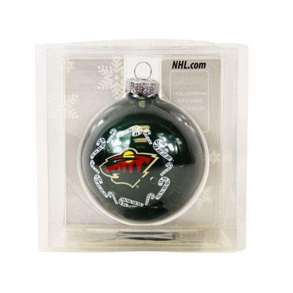 Minnesota Wild Ornaments - Candy Cane Glass Ball Style - 6 For $21.00