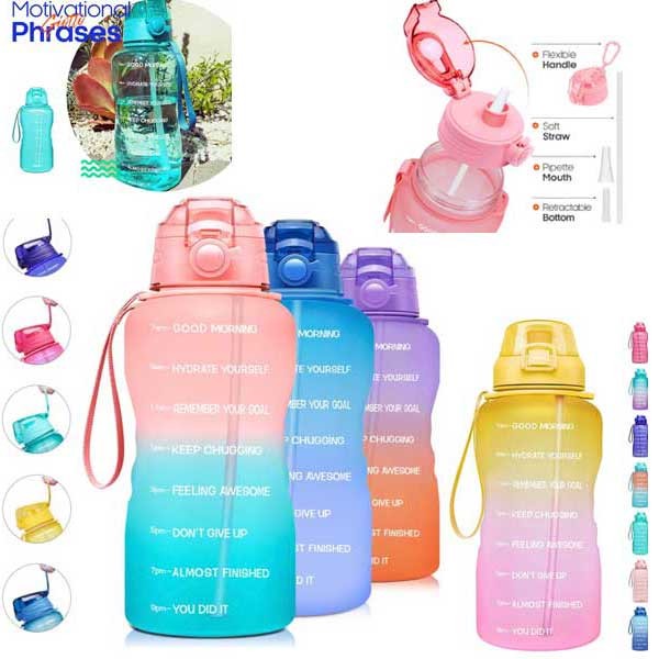 Giotto Motivational Water Bottles - 64OZ - Colors May Be Different Than Pictured - 12 For $60.00