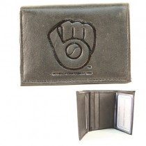 Milwaukee Brewers Wallets - Black Tri-Fold Leather Wallets - 12 Wallets For $84.00