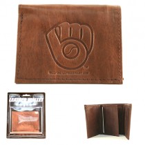 Milwaukee Brewers Wallets - BROWN Tri-Fold Leather Wallets - 12 Wallets For $84.00