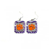 Clemson Tigers Earrings - Zebra Style Dangle Earrings - 12 Pair For $30.00