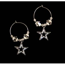 Dallas Cowboys Earrings - Clear Bead HOOP Style - 12 Pair For $54.00