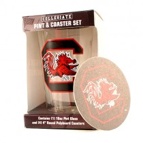 South Carolina Gamecocks Glassware - 16OZ Glass Pint With Coaster Set - (Pattern May Be Different Then Pictured) - 12 For $54.00