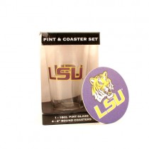 Overstock - LSU Glassware - 16OZ Glass Pint With 4Pack Coasters - 12 Sets For $42.00
