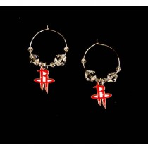 Houston Rockets Earrings - Clear Bead HOOP Style Dangle Earrings - $5.00 Per Pair