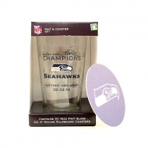 Seattle Seahawks Glassware - 16OZ Glass Pint With 4PC Coaster Set - COLLECTORS EDITION - 12 Sets For $36.00