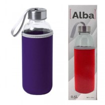 ALBA Brand - 16OZ Glass Water Bottles - Purple Neoprene Sleeve Included - 6 For $21.00