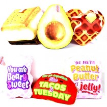 Wholesale Pillows - Assorted 12" Food Pillows - May Not Be As Pictured - 2Sided Food/Phrase - 12 For $36.00