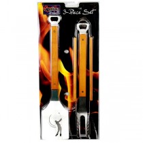 Grill Set - Golfer Hard Wood Handled Stainless 3PC BBQ Set - 2 Sets For $15.00