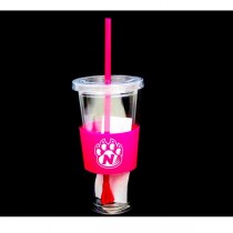 Pink Straw 22OZ Tumblers - Double Walled Paw Logo - 24 For $18.00