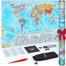 World Travel Map - 36"x24" Scratch Off Travel Wall Art Map - 6 For $21.00