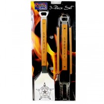 Grill Sets - Sheriff Hard Wood Handled Stainless 3PC BBQ Sets - 2 Sets For $15.00