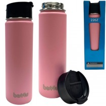 22OZ Water Flask - Matte Pink Stainless - Hot.Cold - Copper Plated Inner Wall - #121094 - 4 For $20.00