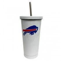 Buffalo Bills Tumblers - 20OZ White Stainless Steel Straw Tumblers - 2 For $20.00