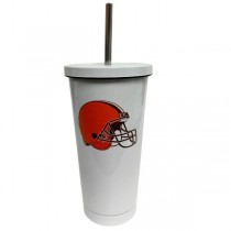 Cleveland Browns Tumblers - 20OZ White Stainless Steel Straw Tumblers - 2 For $20.00